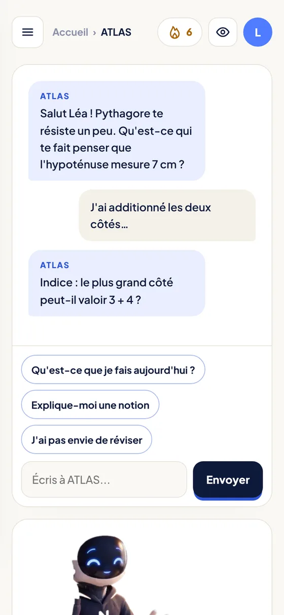 Écran de l'application : atlas guide sans donner la réponse
